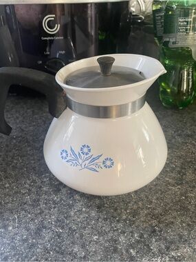 Corningware White Coffee Percolator with Blue Floral Motif